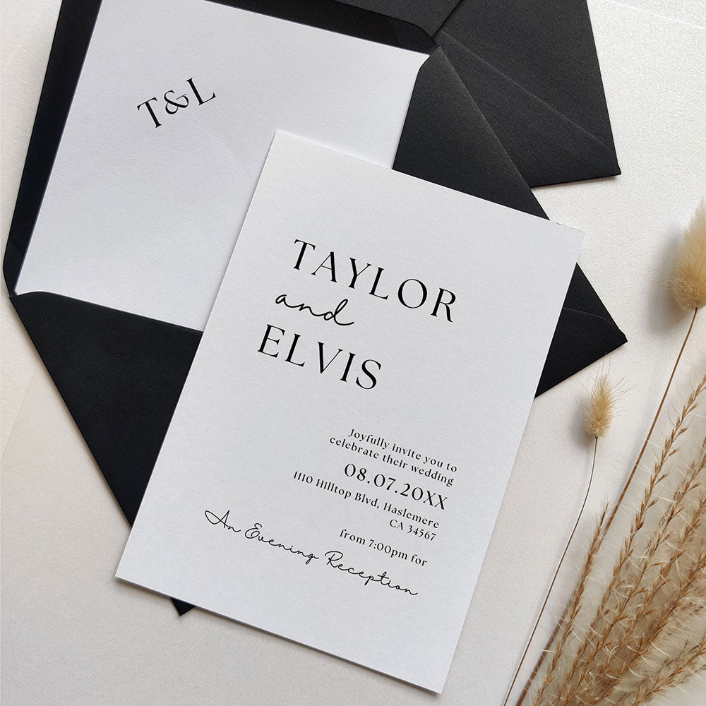 Black and White Evening Invitation with Envelope Liner