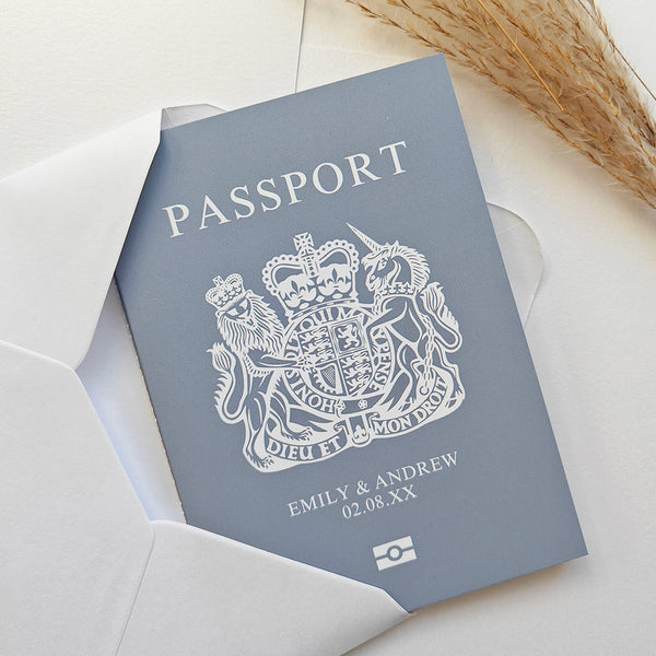 Dusty Blue Passport Wedding Invitations