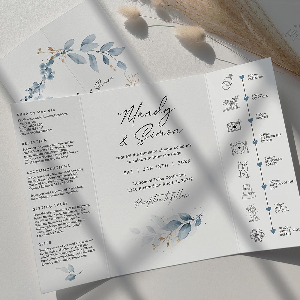 Dusty Blue Gatefold Wedding Invitations