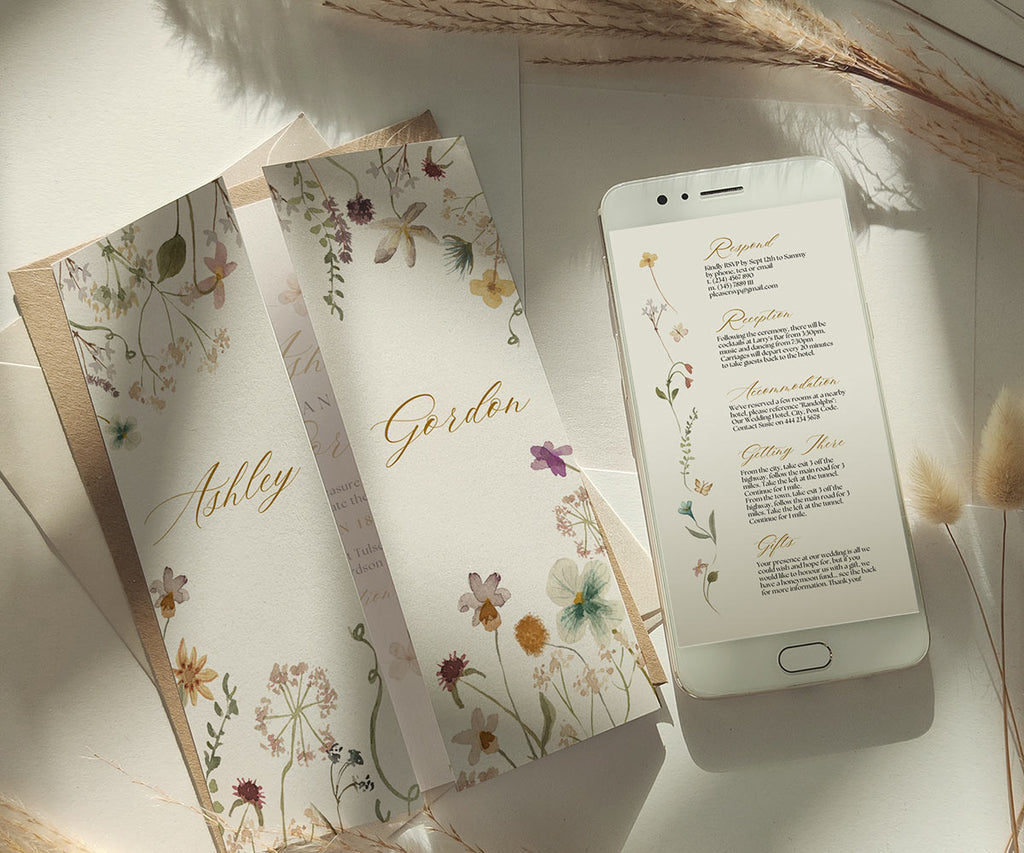 Gatefold wedding invitations with phone invitations