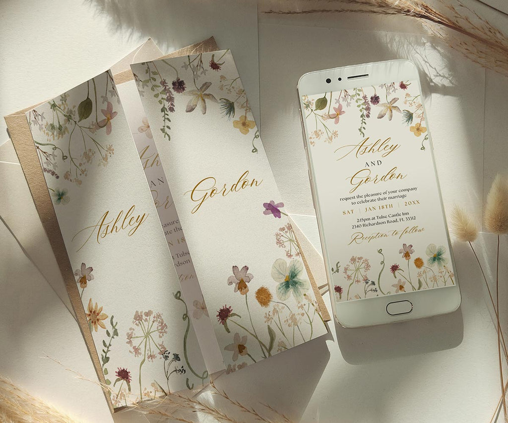 Gatefold wedding invitations with phone invitations