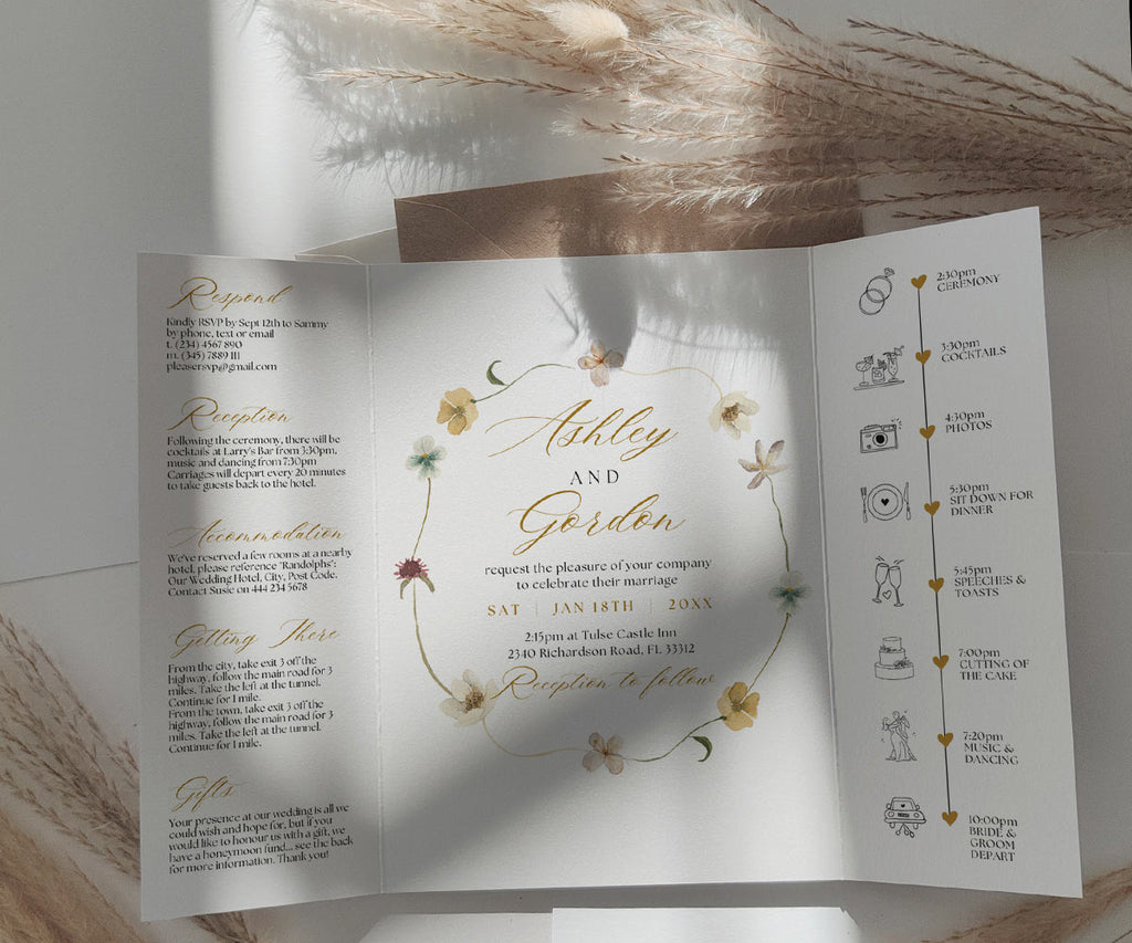 Gatefold wedding invitations with flowers