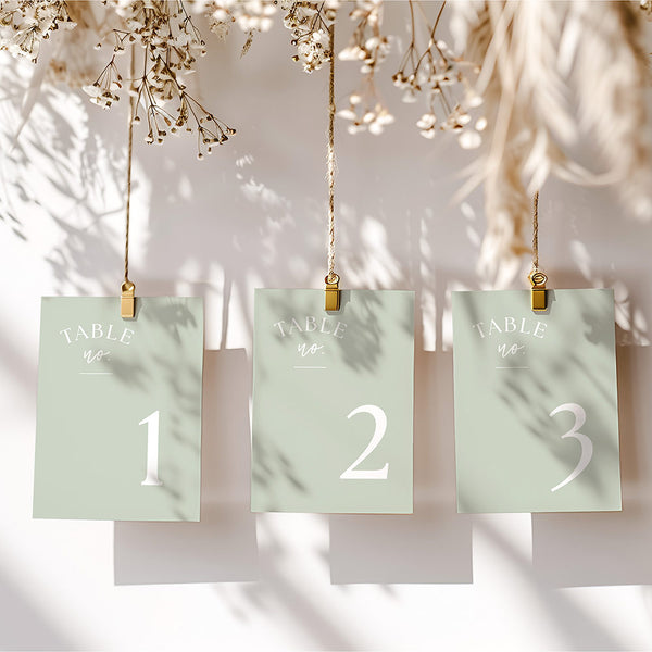 Light Sage Wedding Table Numbers