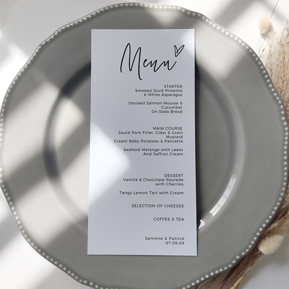 Long Minimalist Wedding Menu