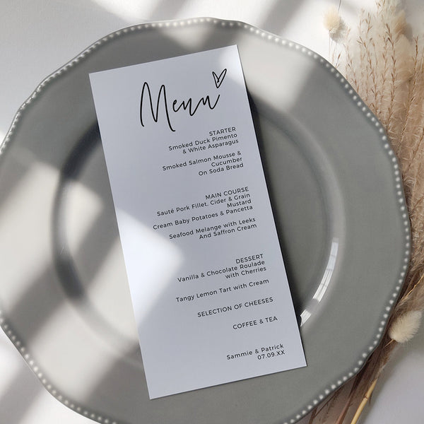 Minimalist Wedding Menu