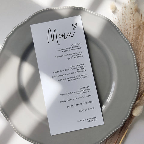 Minimalist Wedding Menu