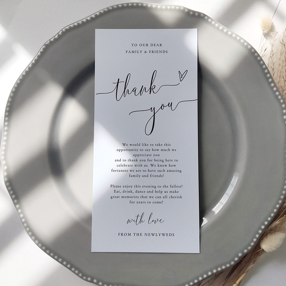 Long Wedding Thank You Cards on Plates
