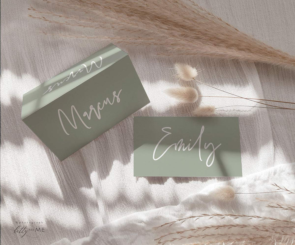 Sage Green Flat and Folded Place Cards