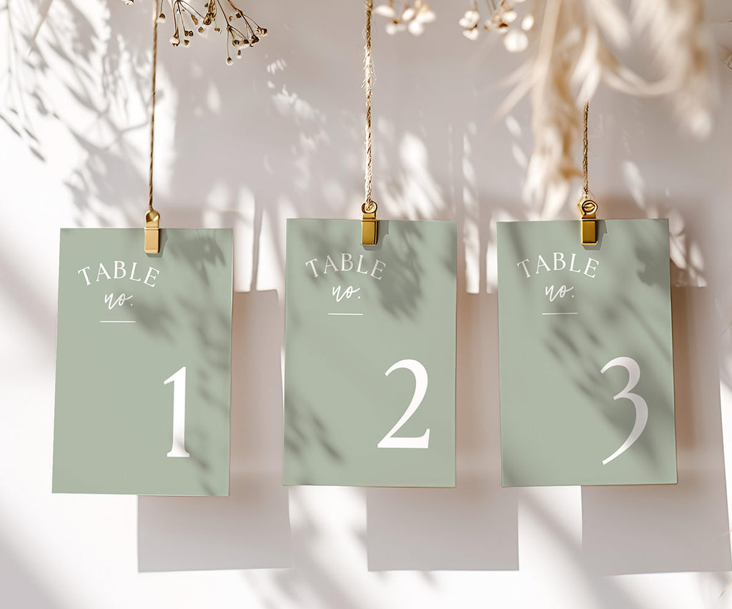 Sage Green Table Number Cards