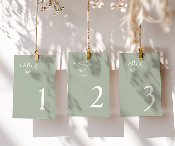 Sage Green Table Number Cards