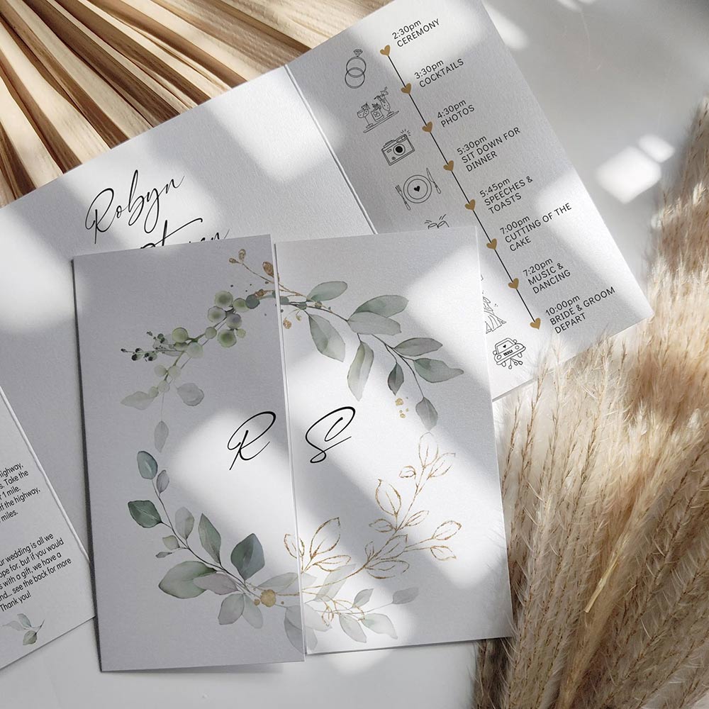 Square Wreath Gatefold Invitation