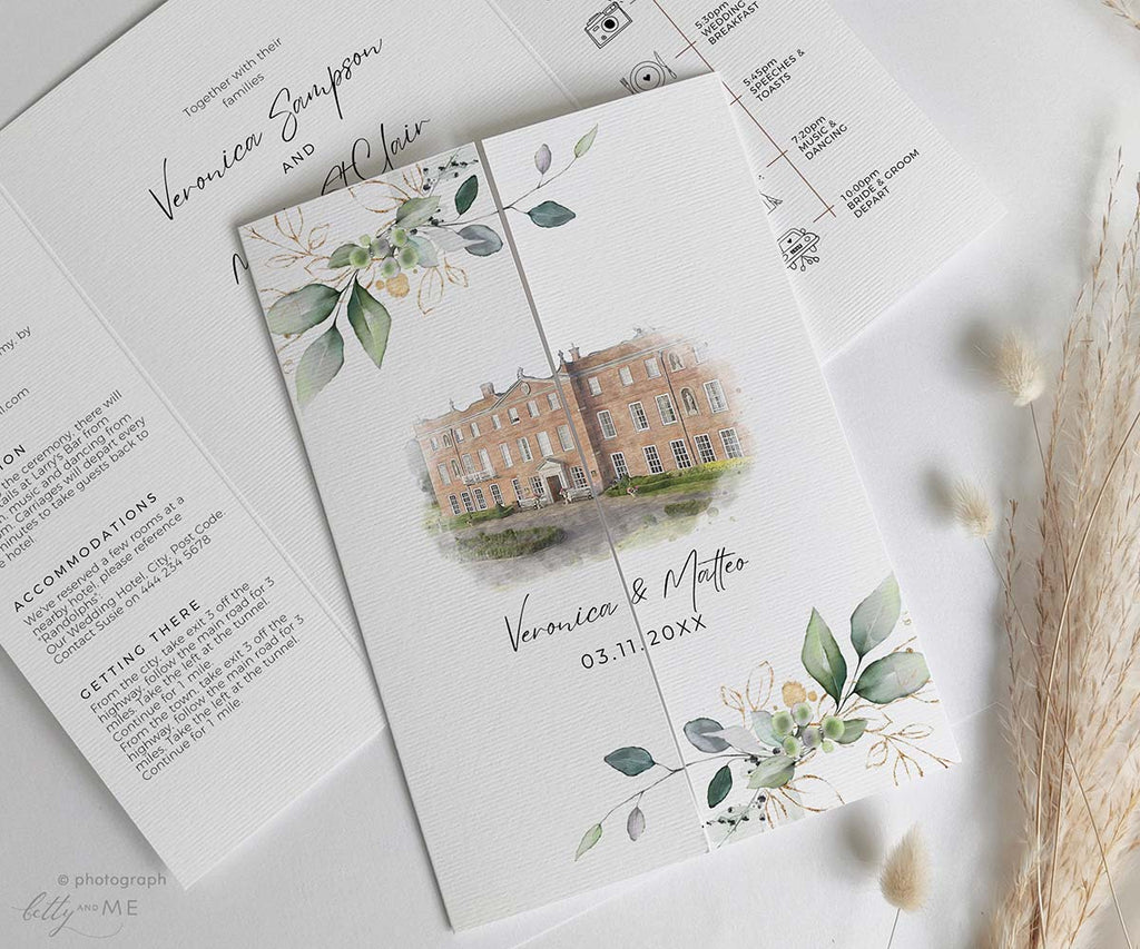 Wedding Venue Watercolour on Invitations
