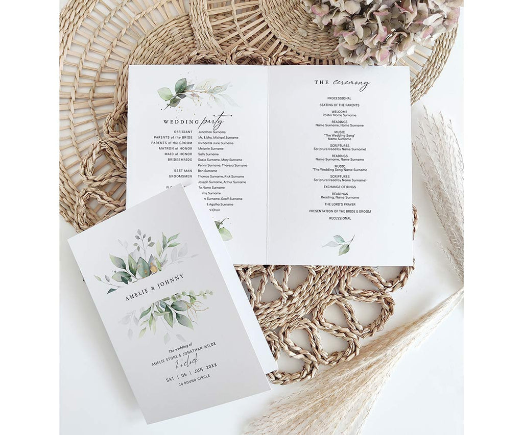 Greenery and Eucalyptus Folded Wedding Programs