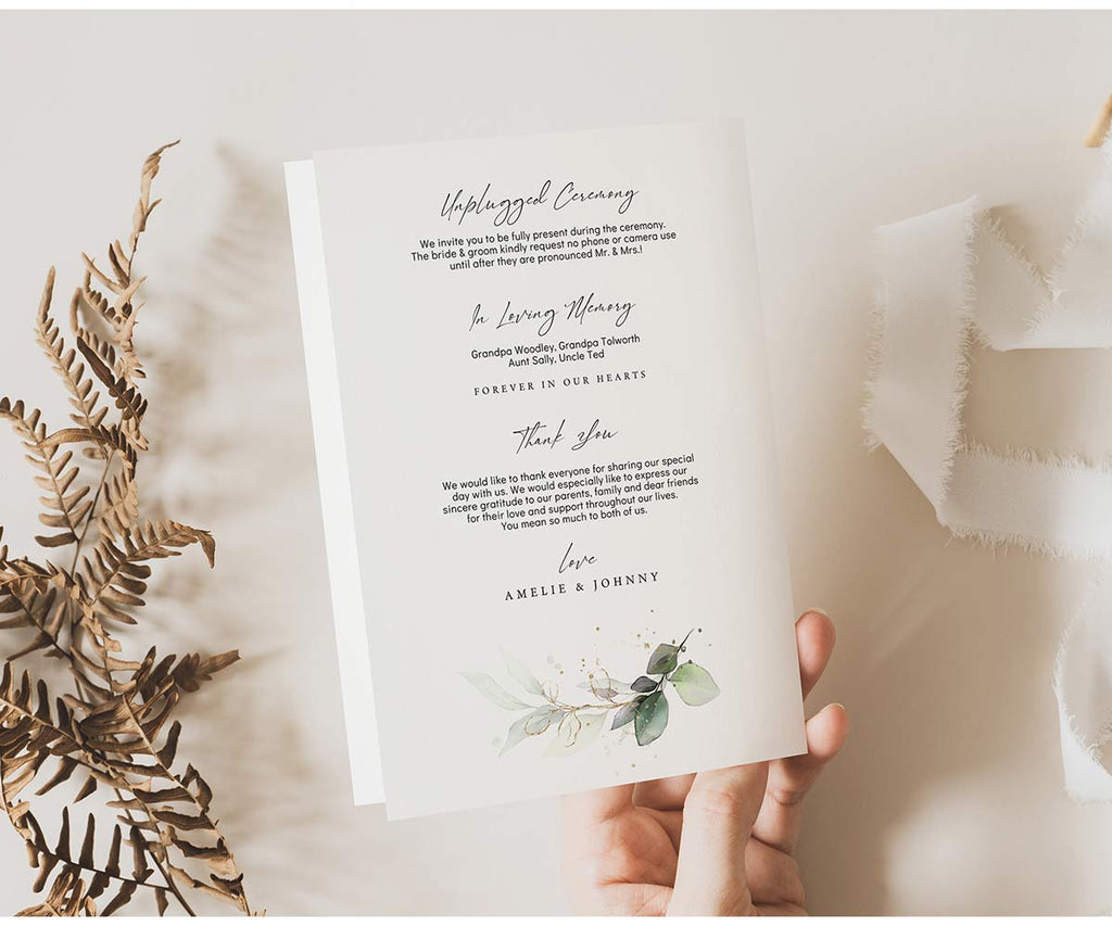 Greenery and Eucalyptus Wedding Programs
