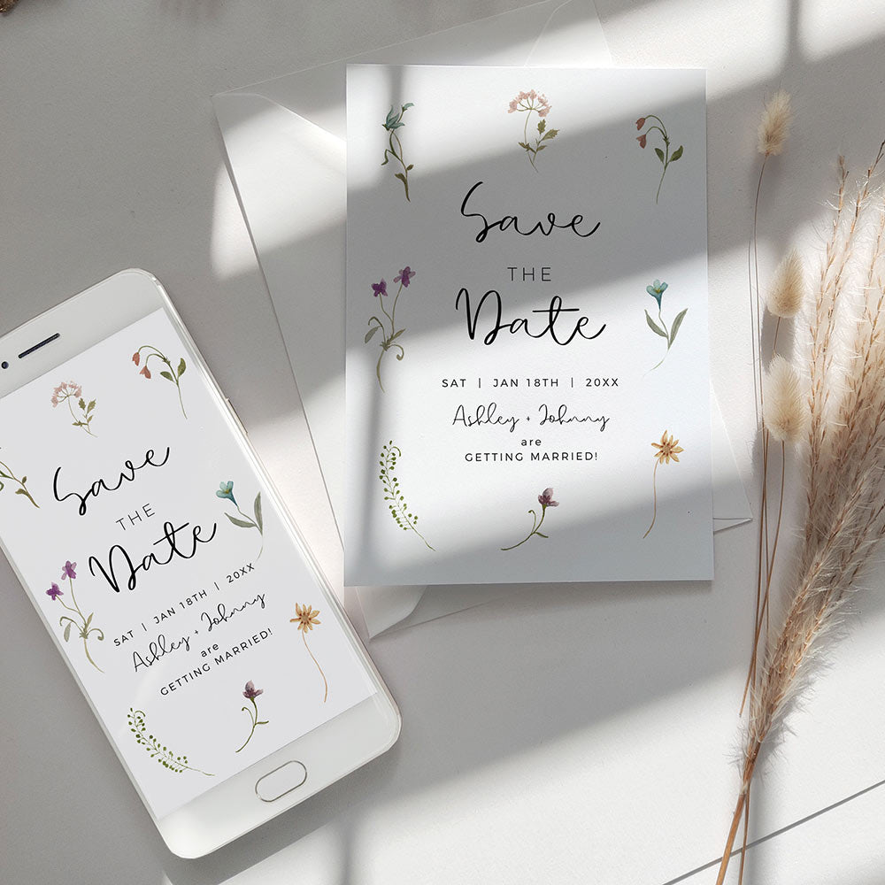 Phone and Wildflower Save the Dates