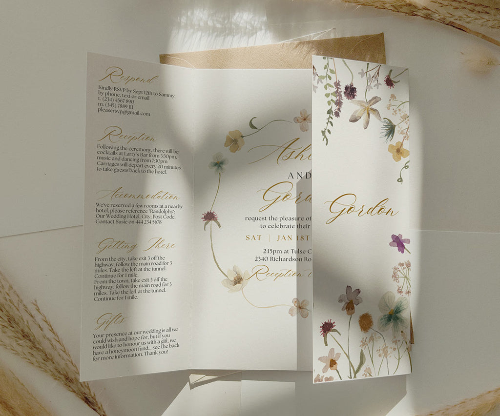 Gatefold Wildflower Wedding Invitations and Phone Invitations