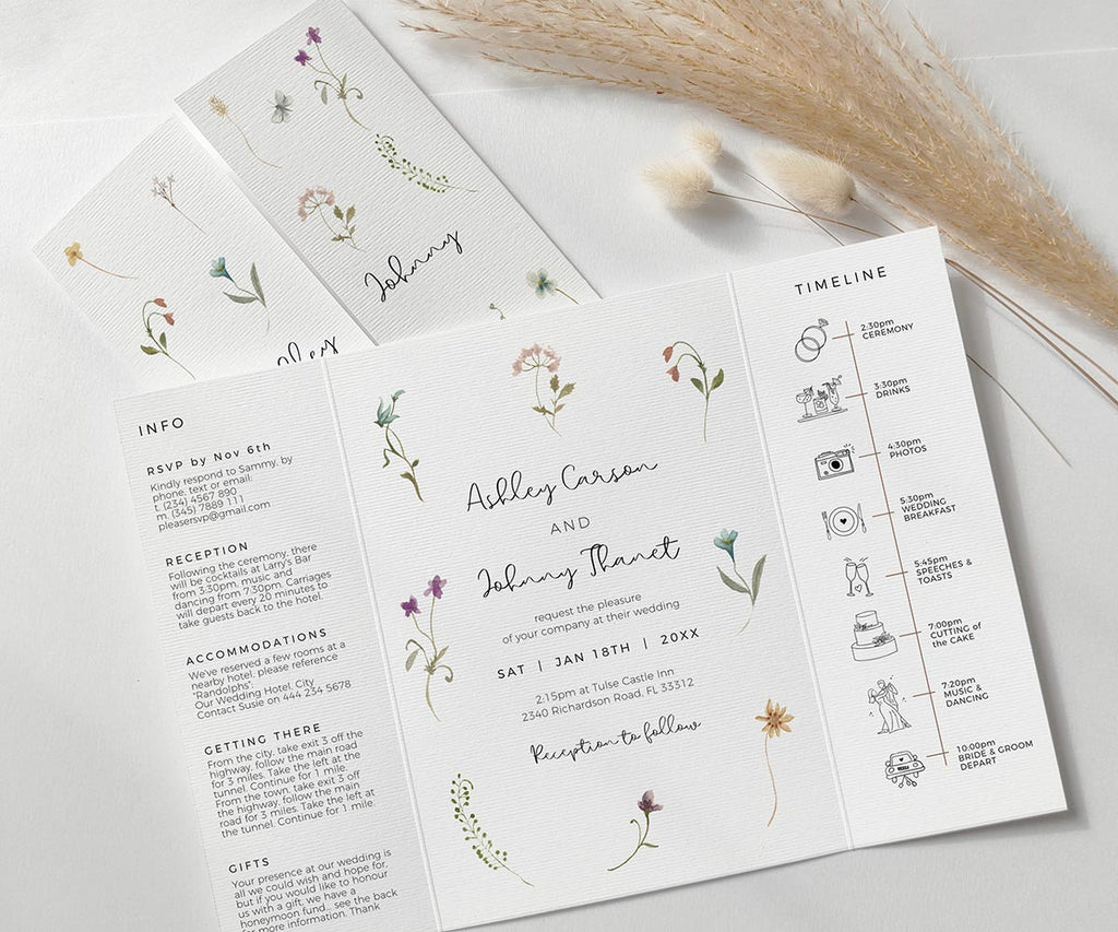 Gatefold Wedding Invitations with flowers