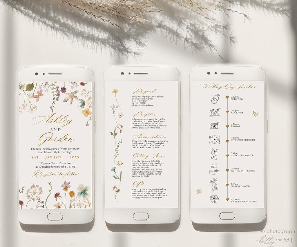 Wildflower wedding phone invitations