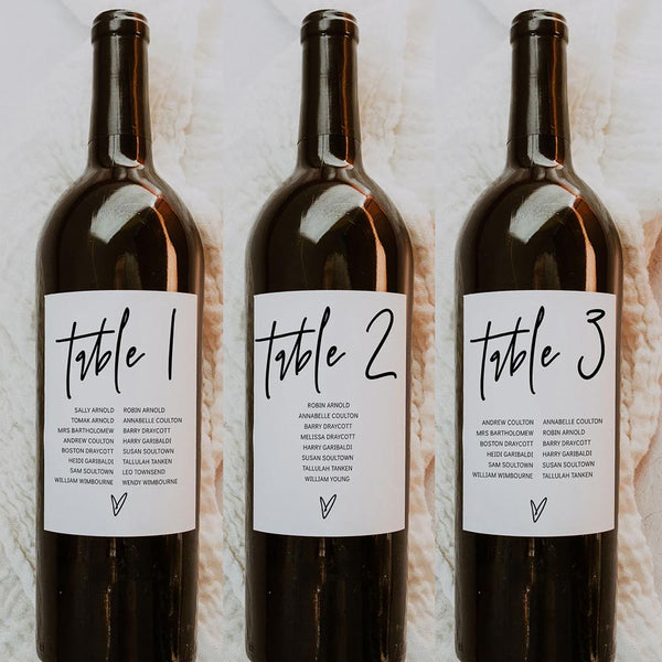 Table Seating Wine Bottle Labels